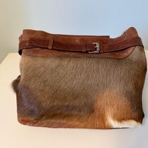 Brown Haircalf Leather Messenger Bag - Unbranded